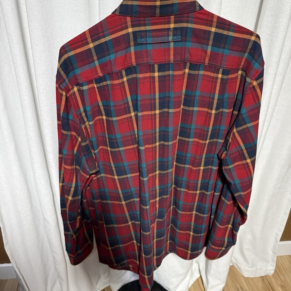 Duluth Trading Untucked Flannel Shirt L/S Men's L Tall Relaxed Red Multi Plaid - Picture 2 of 7